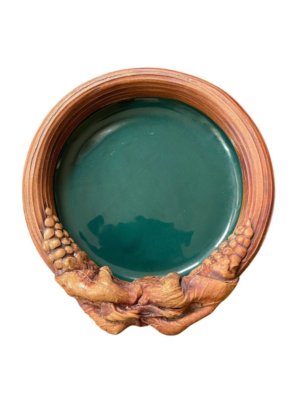 Terrafirma USA Pottery Bowl Grape Vine Rim Hand Thrown Stoneware Green Glaze 5"
